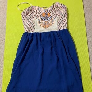 Dress with Embroidered Top and Blue Skirt